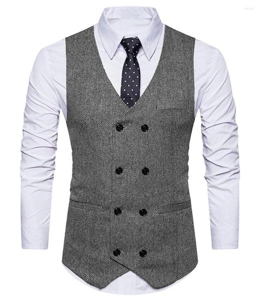 Gilets pour hommes Costume pour hommes Gilet col en V Herringbone Slim Fit Formel Vert / Noir / Marron Business Gilet à double boutonnage Groomman pour mariage