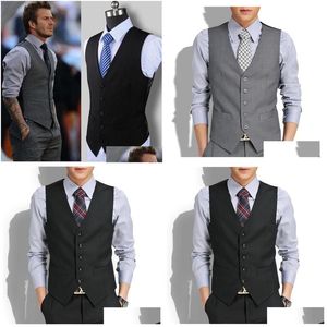 Gilets pour hommes Gilets pour hommes Slim Fit costume gilet décontracté homme noir gris formel affaires arrivée mâle gilet livraison directe vêtements hommes caillot DH06Y