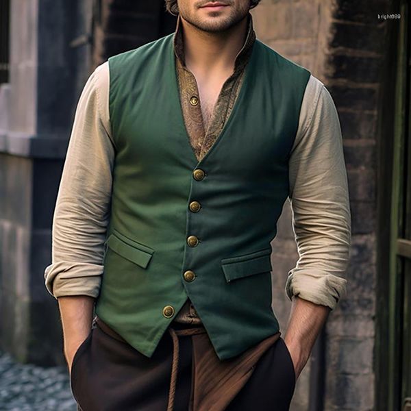 Chalecos para hombres para hombre vintage verde gamuza traje chaleco medieval steampunk slim fit sin mangas gilet 2023 marca ropa de fiesta de navidad 2xl