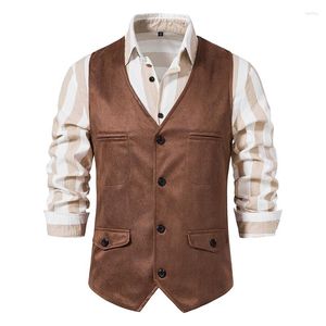 Herenvesten heren vintage pak vest suede lederen casual vest mannen formele westerse cowboy zakelijke bruiloft mouwloze gilet homme