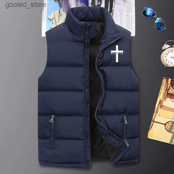 Chalecos para hombres Chaleco para hombre Chaqueta Creo Imprimir Otoño Invierno Grueso Soporte Collar Color Sólido Chaleco Sin Mangas Chaqueta Streetwear Veste Homme Q231129