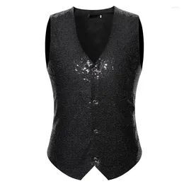 Men's Vestes Mens Wedding Stage Show Sequin Suit Vest 2024 Marque Black PAILLETTE WAUTcoat Men DJ Bar Singers Gilet Homme Costume