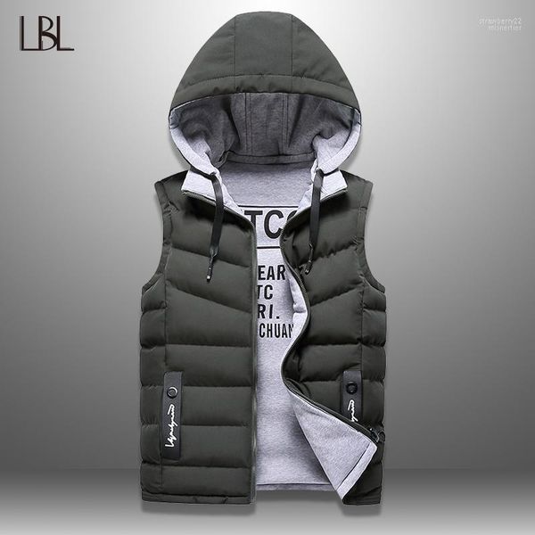 Hommes gilets hommes hiver gilet vers le bas hommes décontracté gilet sans manches vestes à capuche porté des deux côtés chapeau détachable haut 4XL Stra22