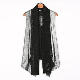 Heren Vesten Mesh Patchwork Zilver Kleur Mode Lange Vest Mannen Harajuku Hip Hop Slim Fit Vest Koreaanse Stijl Mantel mouwloze Jas 230905