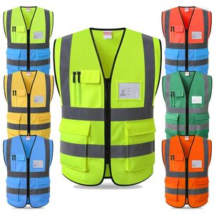 Gilets pour hommes gilet de sécurité en maille haute visibilité réfléchissant avec poches et fermeture éclair conforme aux normes ANSI/ISEA