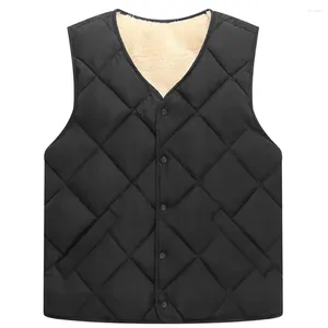 Gilets pour hommes Hommes d'âge moyen Veste d'hiver Veste Col V Sans manches Doublure en polaire Gilet de couleur unie Poches Manteau chaud à simple boutonnage