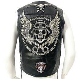 Mannen Vesten Moto Lederen Vest Patch Mannen Motorfiets Mouwloze Jas Biker Casual Streetwear Vest Locomotief Club Punk Veste 230809