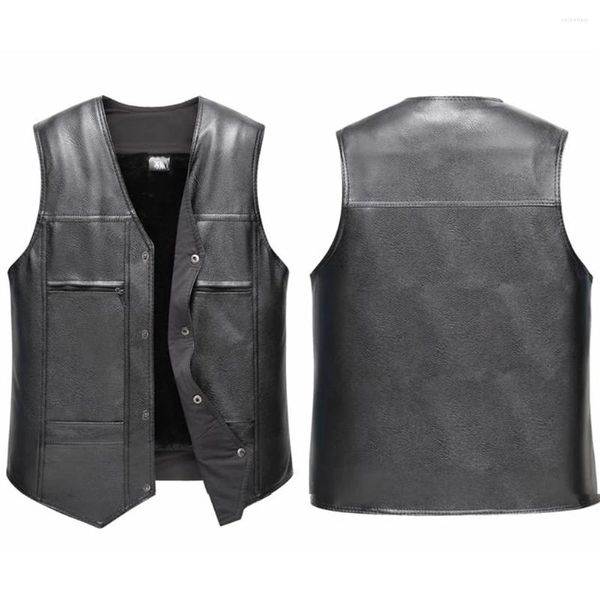 Gilets pour hommes Manteau de gilet de moto avec doublure en velours chaud Gilet en faux cuir pour hommes pour tailles XL 4XL élégant et fonctionnel