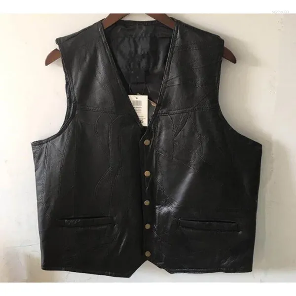 Gilets pour hommes Gilet de moto en cuir hommes gilet noir mâle motard punk véritable bouton à lacets automne veste sans manches