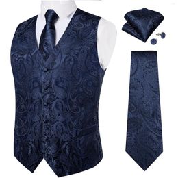 Herenvesten Navy Blue Gilet Homme Classic Business Men's Vest Silk Ntrak Cufflink Dress Set Fashion Party Wailet For Man Shirt