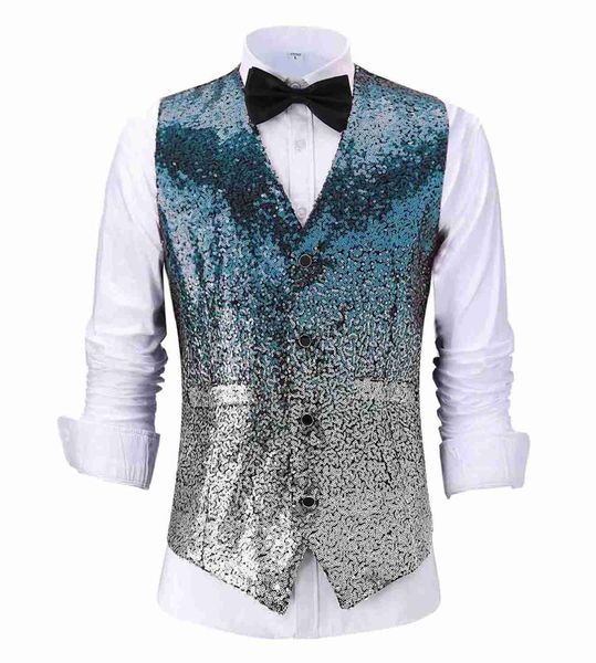 Chalecos para hombres Chaleco para hombre de nueva moda que cambia de color Traje de lentejuelas brillante Chaleco Chaleco para fiesta Boda Discoteca Tamaño personalizado YQ231031