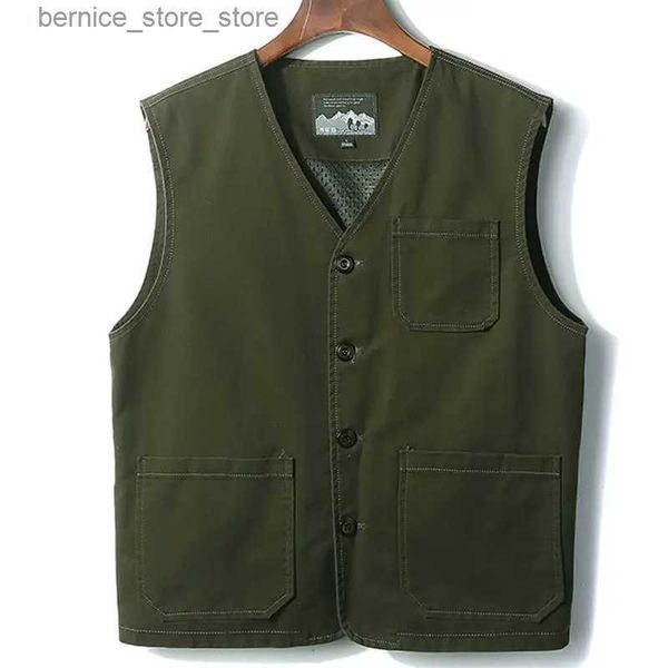 Chalecos para hombres Nuevo talla grande M-8XL con cuello en V Chaleco táctico militar Hombres Chaqueta sin mangas de algodón Chalecos de pesca al aire libre Multi-bolsillos Biker Q231208