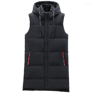 Gilets pour hommes Nice Automne Hommes À Capuchon Long Gilet Noir Marque Épaisse Veste D'hiver Sans Manches Gilet Plus Taille