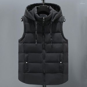 Hommes gilets belle automne hiver noir hommes à capuche marque épais chaud coton rembourré sans manches veste Parka solide fermeture éclair gilet