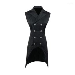 Gilets pour hommes Nice Men Vintage Gothic Long Blazers Vest Party Male Coat Tops Double Breasted Steampunk Retro Tuxedo Sleevelss Waistcoats1 Phin