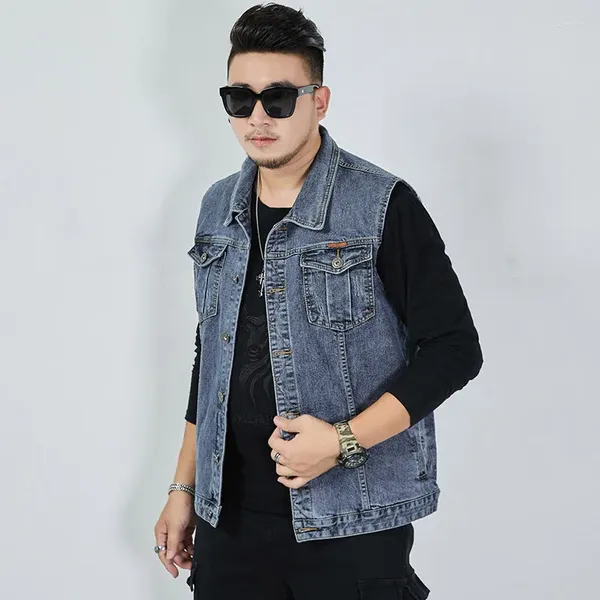 Gilets pour hommes Oldyanup surdimensionné Denim gilet hommes sans manches revers vestes printemps automne mode lâche débardeur manteau gros homme plus taille 8XL