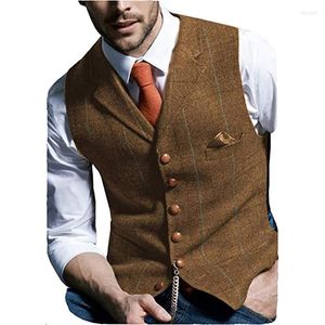 Gilets pour hommes OLOMLB Chic Mens Vest Plaid Check Woolen Blended Business Casual Slim Formal Waistcoat Single Breasted Oversiz Custom Made