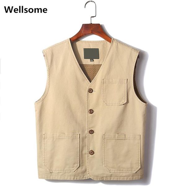 Gilets pour hommes Gilet de pêche en plein air Hommes Cargo Veste tactique Vêtements d'extérieur Multi Poches Vestes à manches 4XL Plus Taille 7899175R