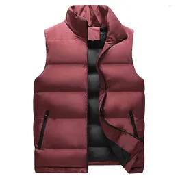 Gilets pour hommes en plein air hiver chaud épaissir gilet vestes mâle coton rembourré sans manches col montant couleur unie gilet