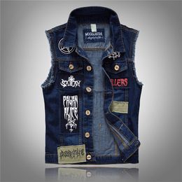 Herenvesten patches ontwerpjeans gescheurd denim vest heren man mouwloze gerafelde grootte 6xl 230223