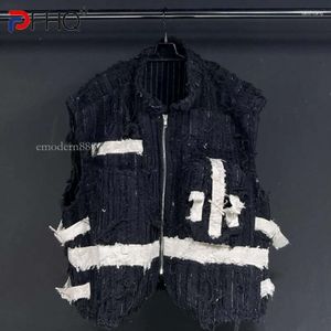 Herenvesten pfhq mode mouwloze stand kraag denim patchwork kwastjes vest voor mannen losse ritsjacks herfst 2023 21f3825 emodern888