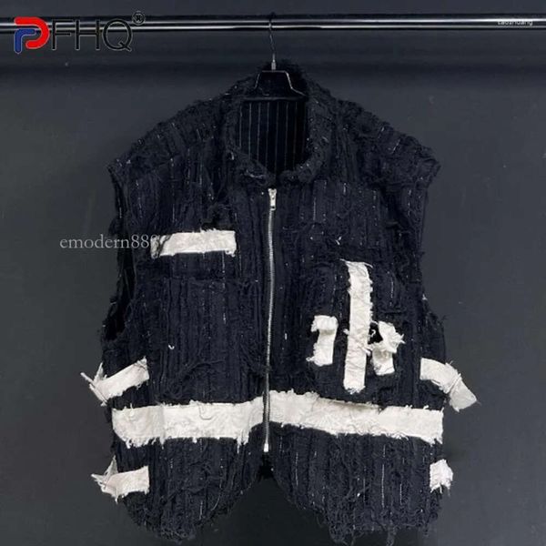 Gilet pour hommes PFHQ MODE SEPLES SEPLES COLLAR COLLIM PATCHWORS DE DENIM VICHES POUR HOMMES MEN VESOINS DE CLACHEUR AUTOMNE 2023 21F3825 EMODERN888