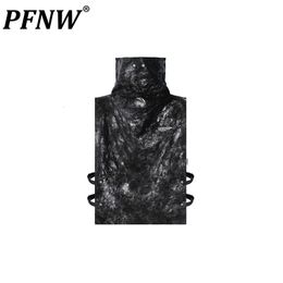 Gilets pour hommes PFNW Mode PU Cuir Punk Darkwear Gilet Col Haut Débardeur Veste Sans Manches Contraste Couleur Court 12Z39 230914