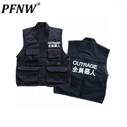 Gilets pour hommes PFNW Hommes Chinois Hip-Hop Chine-Chic Multi Poches Tactique Workwear Vest Tide Punk Darkwear Chic Gilet Mode 12Z5192