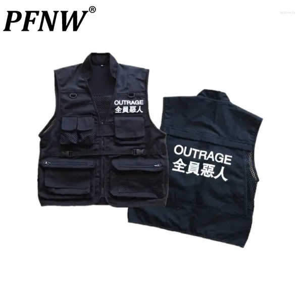 Gilets pour hommes PFNW Hommes Chinois Hip-Hop Chine-Chic Multi Poches Tactique Workwear Vest Tide Punk Darkwear Chic Gilet Mode 12Z5192