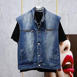 Gilets pour hommes PFNW printemps automne mode rue Denim gilet Vintage personnalité fermeture éclair beau Slevleless Niche lâche manteaux 28A3142