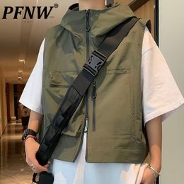 Gilets pour hommes PFNW Summer Techwear Gilet Mode High Street Sports à capuche Harakuju Simple Beau Loisirs Printemps Gilet 12A8924 230908