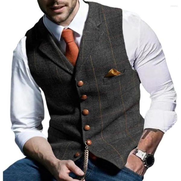 Gilets pour hommes Plaid Imprimer Hommes Manteau Gilet Veste Slim Fit Formelle Gilet Business Style Groom Mariage avec pour tous