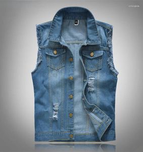 Gilets pour hommes Plus Taille 5XL 6XL Hommes Denim Vestes 2024 Sans manches Multi-poches Jean Gilet Tops Sexy Hommes Trou Ripped Jeans Veste