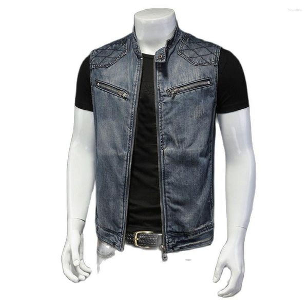 Hommes Gilets Plus La Taille 6xl Mandarin Col Denim Vestes 2023 Hommes Sans Manches Multi-poches Jean Gilet Hommes Sexy Mode Zipper Jeans Veste