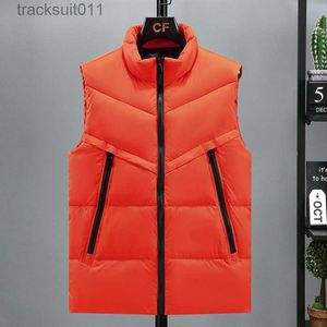 Gilets pour hommes Plus Taille S-7XL 8XL Automne Hiver Parkas Gilet Hommes Mode Coréenne Col Montant Poches À Glissière Orange Coupe-Vent Gilet L230925