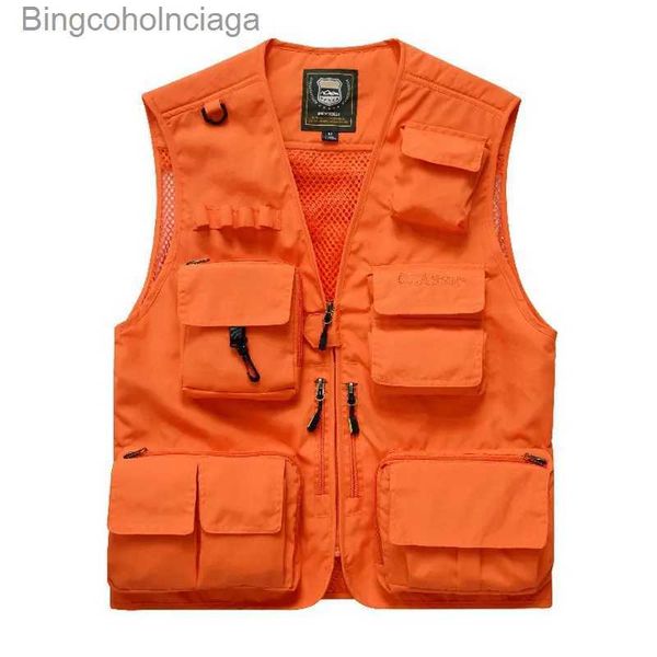 Gilets pour hommes Plus la taille S-7XL gilet d'extérieur pour hommes randonnée pêche chasse Orange lti-poches gilet séchage rapide respirant Chaleco TacticoL231014