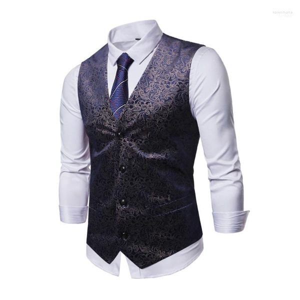 Chalecos para hombre, camisetas sin mangas estampadas, Gilet Homme, bonito traje de otoño, chaleco para hombre, botón de fiesta, vestido Formal para boda, Club, chaleco Steampunk1 Kare22