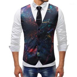 Gilets pour hommes imprimé hommes costume gilet hommes d'affaires slim fit gilet décontracté sans manches vêtements de cérémonie mariage Weste Herren gilet C220G