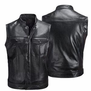 Gilets pour hommes Gilet en cuir PU Zipper Gilet de moto Veste sans manches M4XL 230909