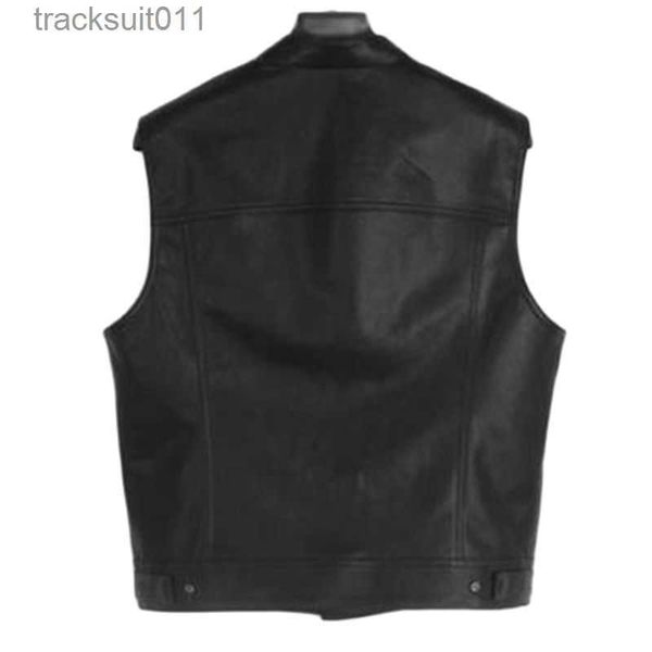 Chalecos para hombres Pu Hombre Streetwear Chaqueta de cuero Venta caliente Chaleco para hombre Sin mangas Punk Bolsillo suelto Ajuste Negro Marca Motocicleta Chaleco Abrigos L230925