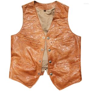 Hommes Gilets Qualité Hommes Véritable Marron Haute En Cuir Classique Biker Club Style Gilet Gilet Vintage Casual En Peau De Mouton Sans Manches Vestes