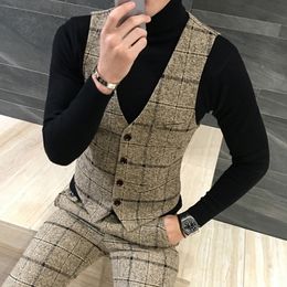 Hommes gilets qualité épais hiver laine mode Plaid robe formelle costume Slim Fit Gilet Gilet grande taille Colete 230222