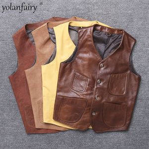 Gilets pour hommes en cuir véritable peau de vache pure vestes en peau de mouton Vintage automne veste de moto 4XL Jaqueta FCY 221128