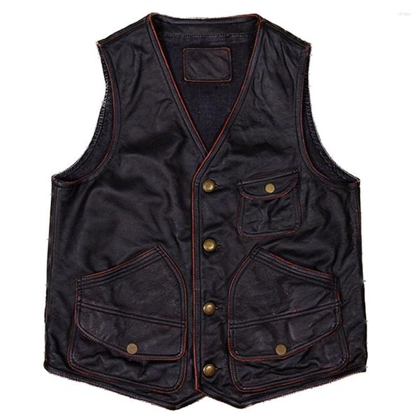 Gilets pour hommes image réelle moto Mans gilet gilet été première couche manteau en cuir de vachette pour hommes