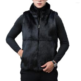 Heren Vesten Echt Bont Vest Vest Winter Warme Jas Jas Zak Dik Gilet Zwart