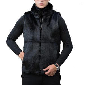 Gilets pour hommes gilet en fourrure véritable gilet d'hiver manteau chaud veste poche gilet épais noir