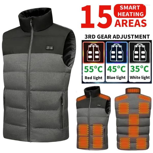 Gilets pour hommes gilet chauffé électrique lavable rechargeable avec 15 zones de chaleur pour confort