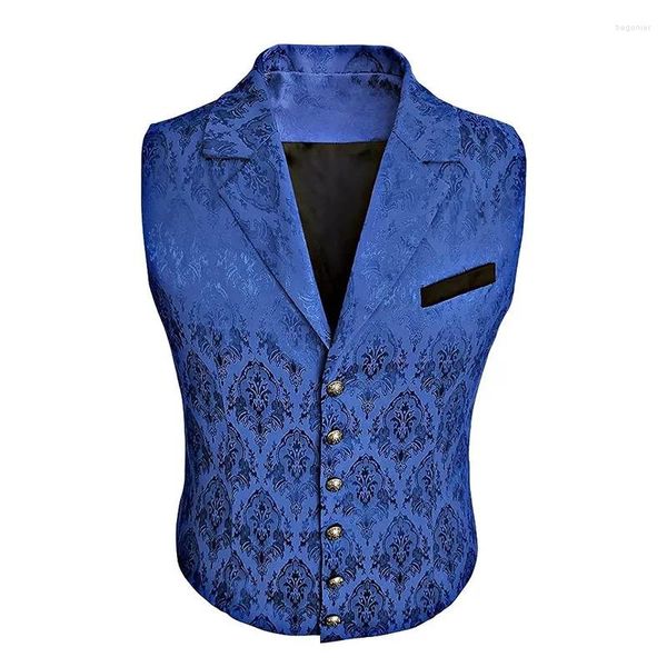 Gilets pour hommes rouge et bleu mariage médiéval jacquard smoking gilet robe mince mode affaires