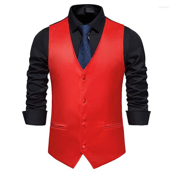 Hommes gilets rouge festif couleur unie cravate affaires dîner robes formelles mince pour costume mode bal mariage gilet mâle