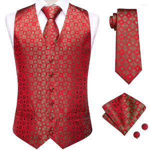 Heren Vesten Rood Goud Zijde Heren Kerst Stropdas Hanky Manchetknopen Sets Jacquard Vest Jas Voor Mannelijke Business Party hi-Tie